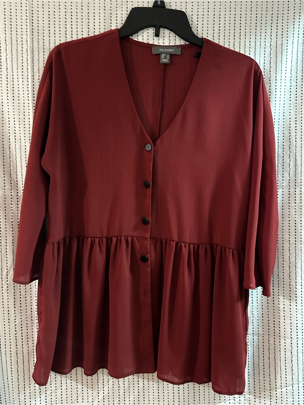 Primark Women's Button-Front Peplum blouse - Burgundy Red
